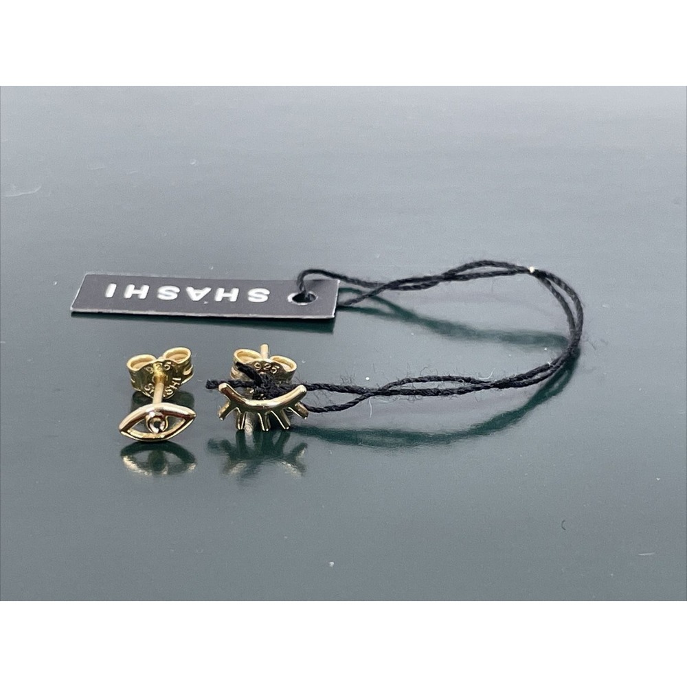 SHASHI Madison Stud Earrings Gold Vermeil Evil Eye Eyelash Dainty Jewelry 925